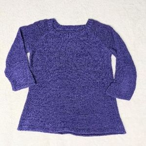 Loft, handmade deep blue purple knit sweater cropped sleeves crew neck stretches